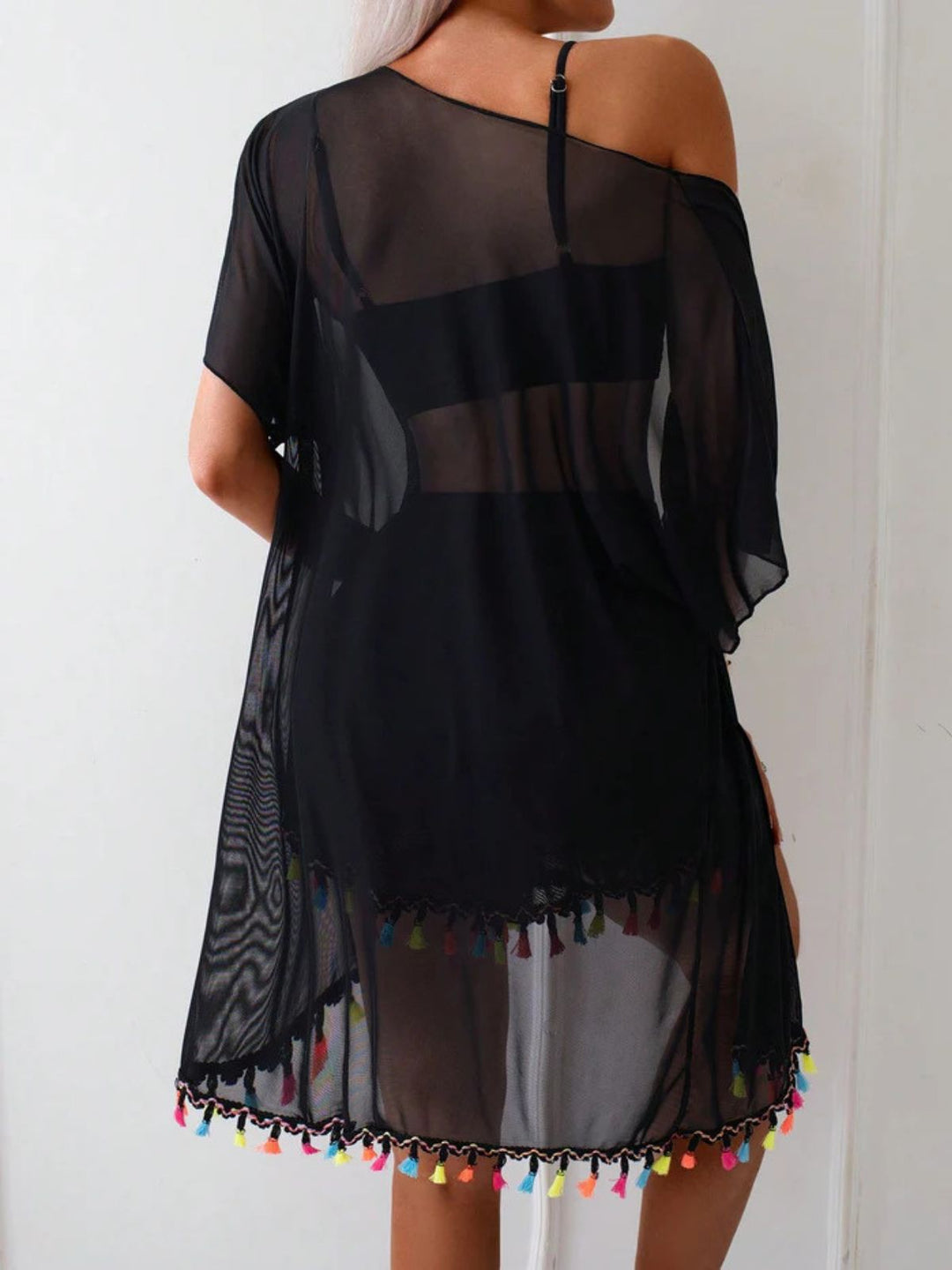 4PCS 1970s Boho Striped Bikini &amp; Fringe Cover-Up Set - vintage fashion, retro style