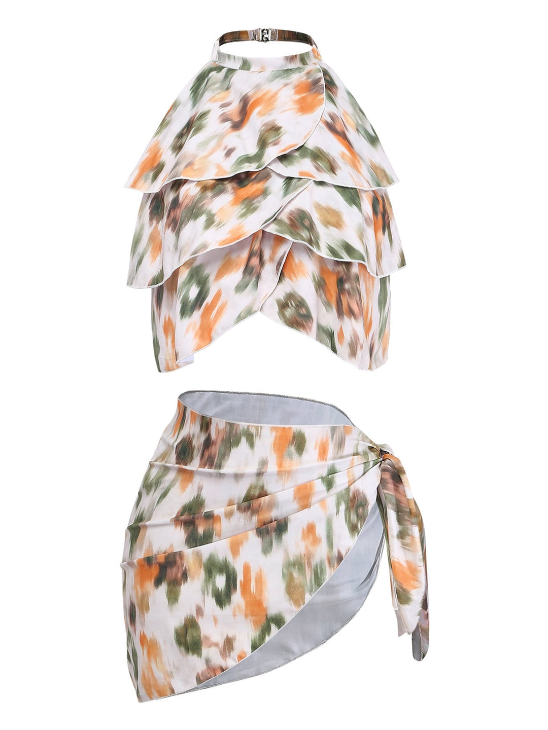 4PCS Floral Halter Tie Asymmetric Bikini Set &amp; Cover Up, vintage swimsuit, swimwear - perfect for women who love vintage and retro fashion