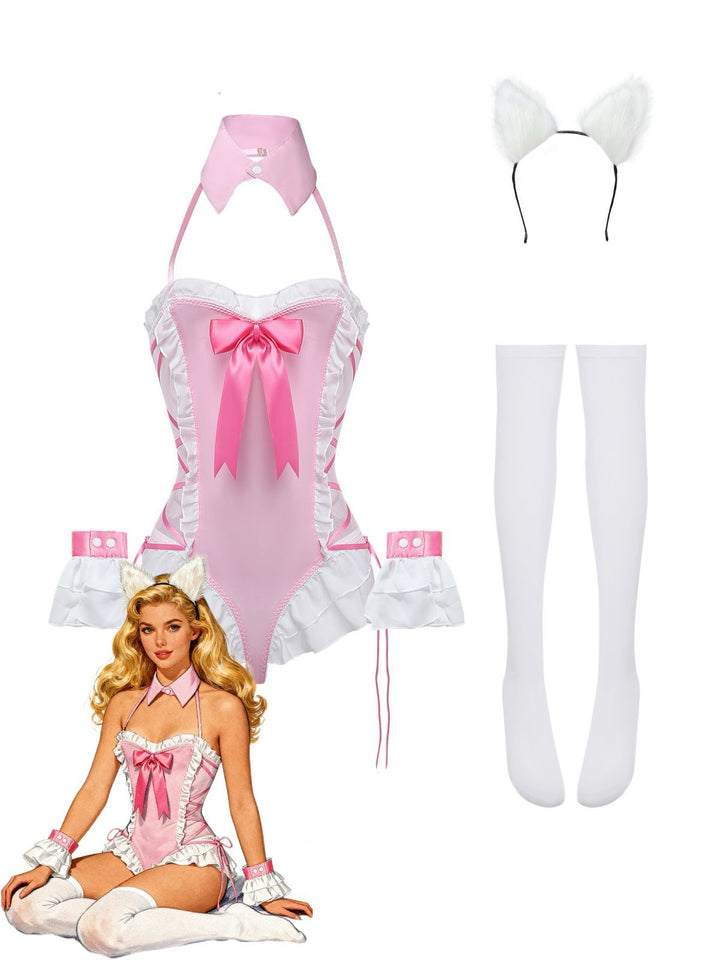 5PCS Bunny Girl Open Crotch Bodysuit Lingerie - vintage lingerie, retro nightgown, elegant sleepwear for vintage lovers