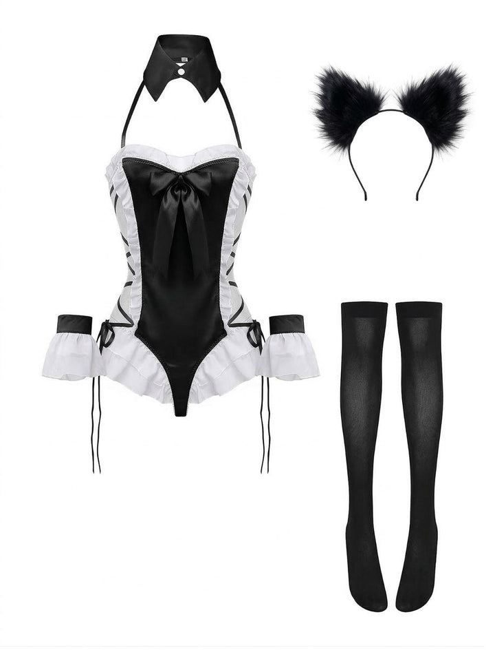 5PCS Bunny Girl Open Crotch Bodysuit Lingerie - vintage lingerie, retro nightgown, elegant sleepwear for vintage lovers