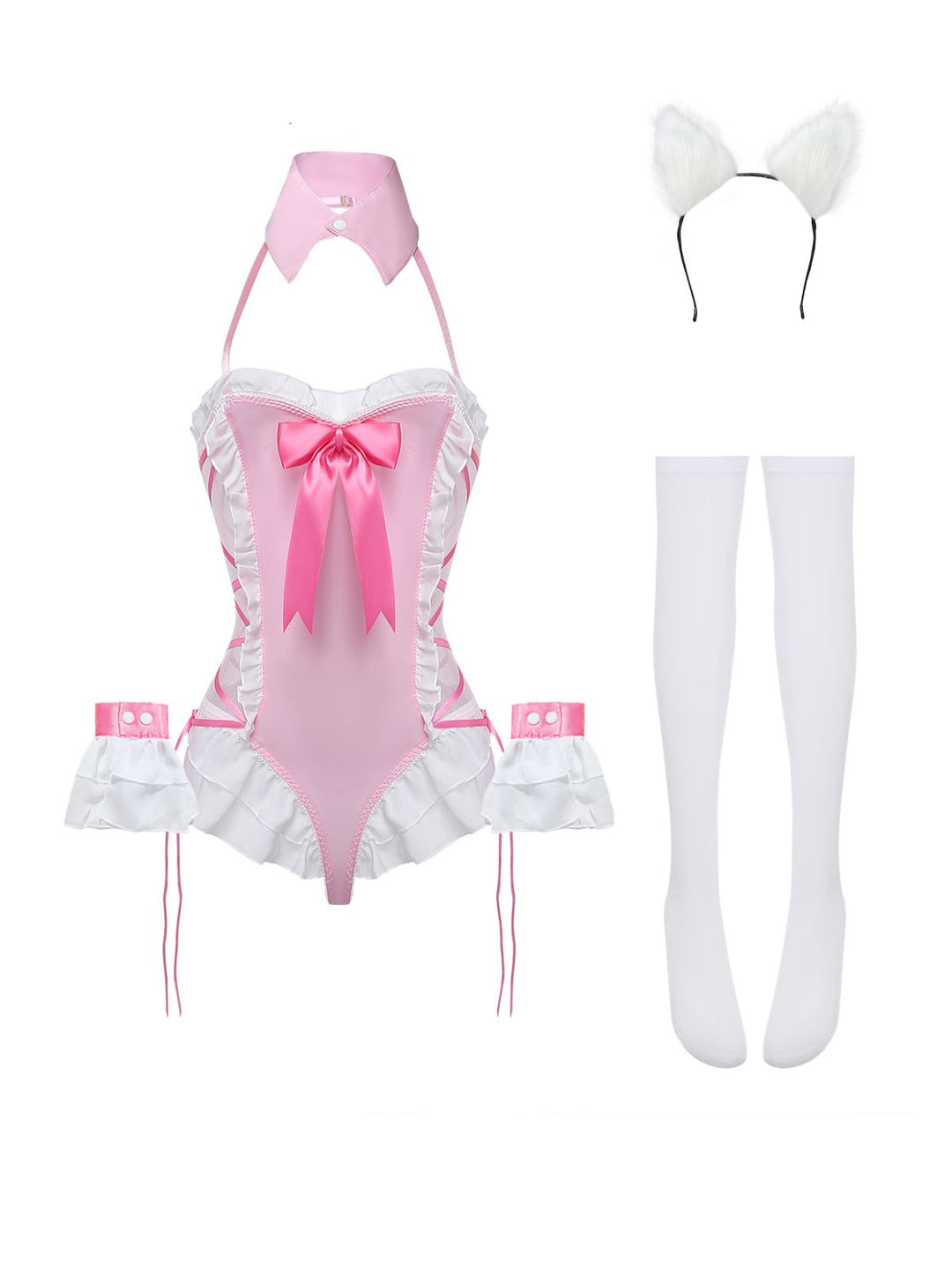 5PCS Bunny Girl Open Crotch Bodysuit Lingerie: beautiful vintage lingerie, retro nightgown, elegant sleepwear with timeless appeal