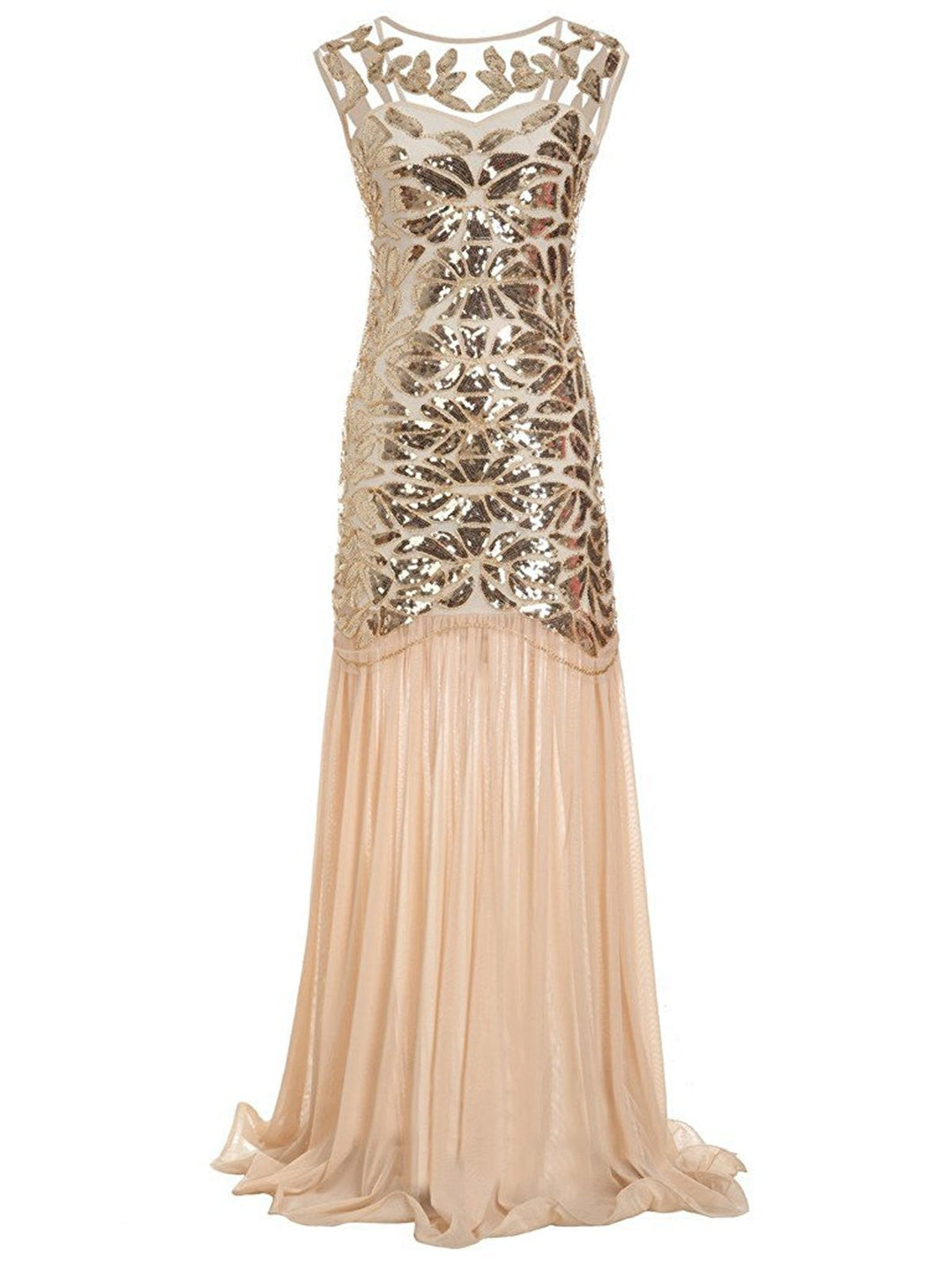 Apricot 1920s Sequin Maxi Flapper Dress, classic 1920s style elegant retro fashion - Image 2