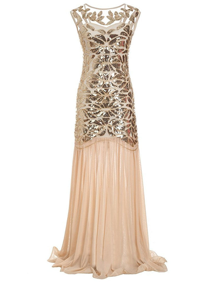 Apricot 1920s Sequin Maxi Flapper Dress, classic 1920s style elegant retro fashion - Image 2