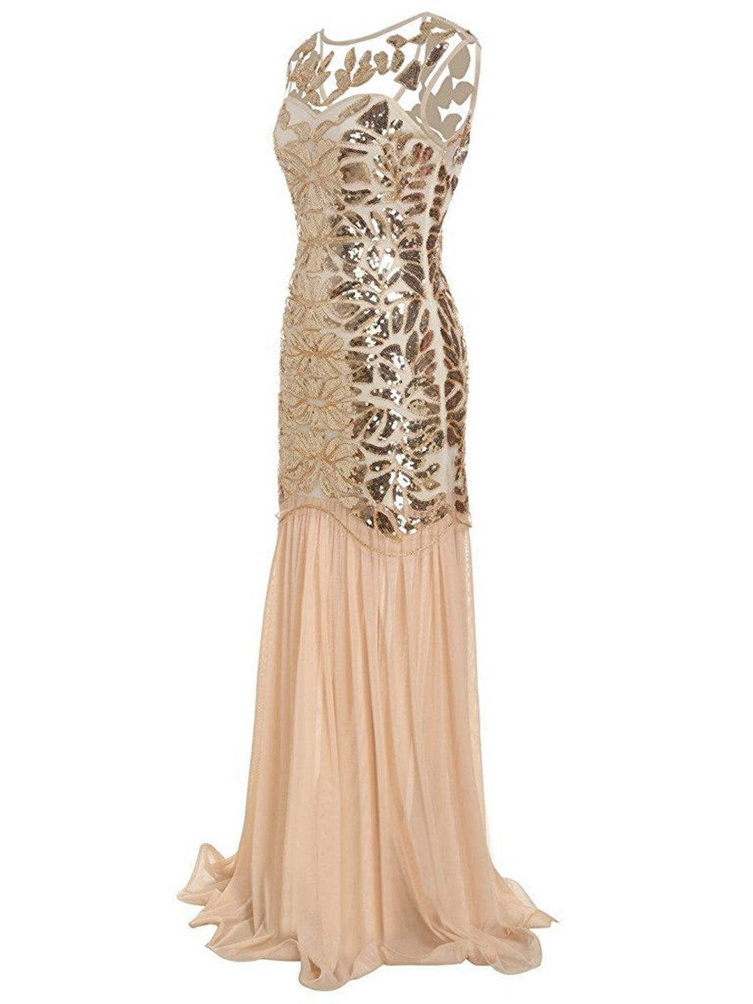 Apricot 1920s Sequin Maxi Flapper Dress, classic 1920s style elegant retro fashion - Image 3