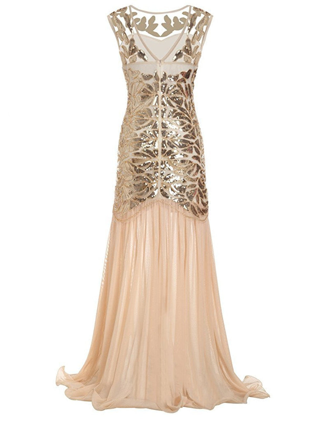 Apricot 1920s Sequin Maxi Flapper Dress, classic 1920s style elegant retro fashion - Image 4