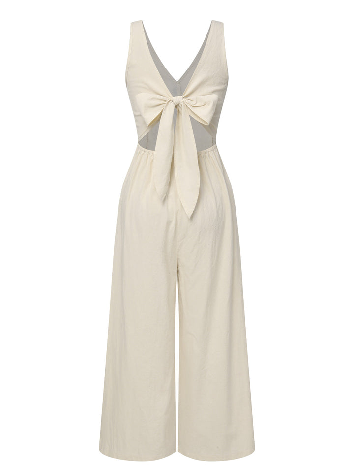 Apricot 1930s Solid Button Bow Jumpsuit, vintage romper, retro jumpsuit - perfect for women who love vintage and retro fashion
