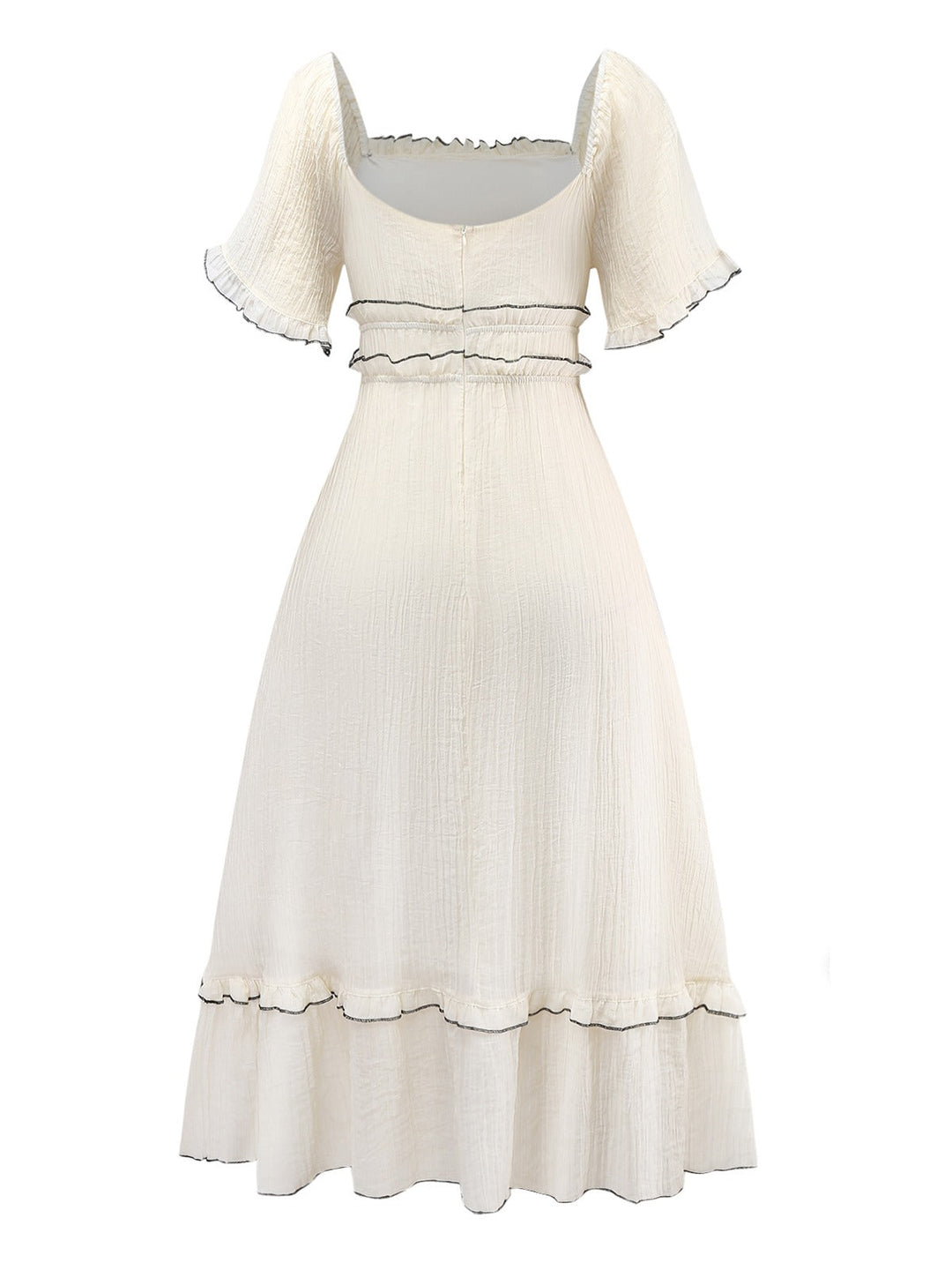Apricot 1930s Square Neck Textured Binding Dress - vintage dress, retro fashion, elegant red