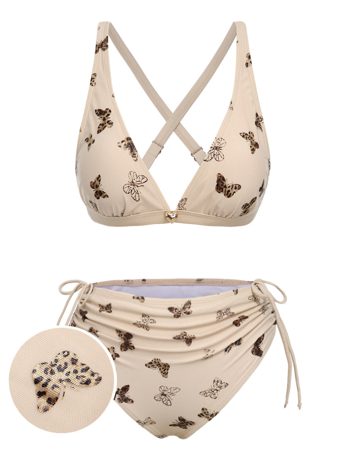 Apricot Butterfly Mesh Lace-Up Swimsuit, vintage swimsuit, swimwear - perfect for women who love vintage and retro fashion
