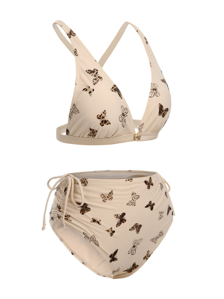 Apricot Butterfly Mesh Lace-Up Swimsuit, vintage swimsuit, swimwear - perfect for women who love vintage and retro fashion