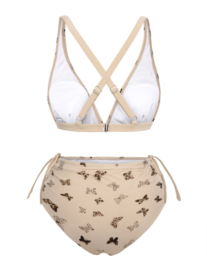 Apricot Butterfly Mesh Lace-Up Swimsuit, vintage swimsuit, swimwear - perfect for women who love vintage and retro fashion