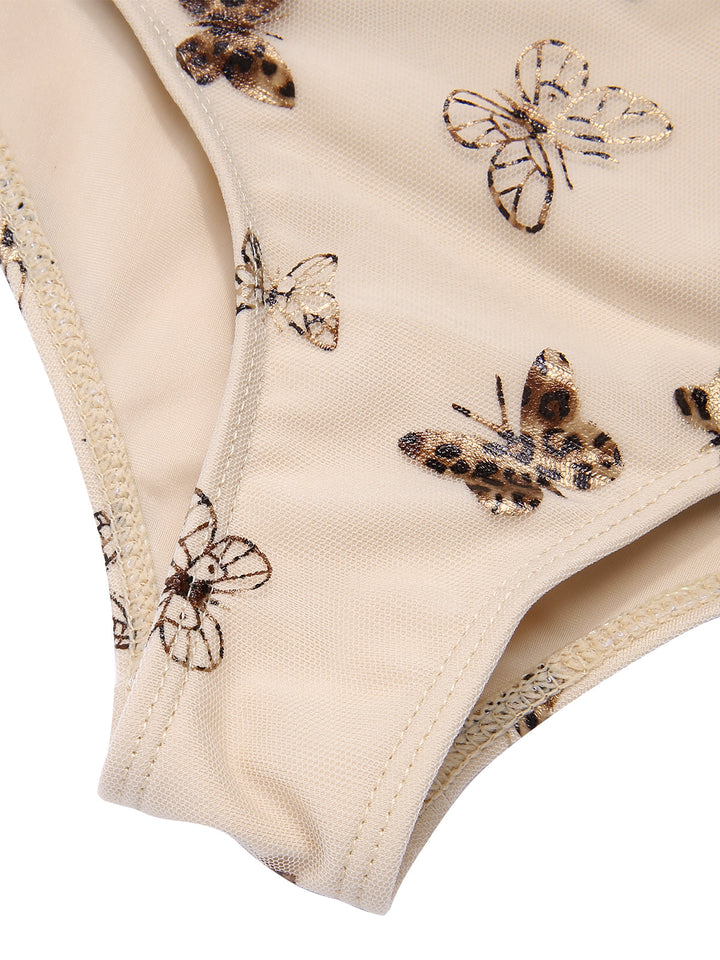 Apricot Butterfly Mesh Lace-Up Swimsuit, vintage swimsuit, swimwear - perfect for women who love vintage and retro fashion