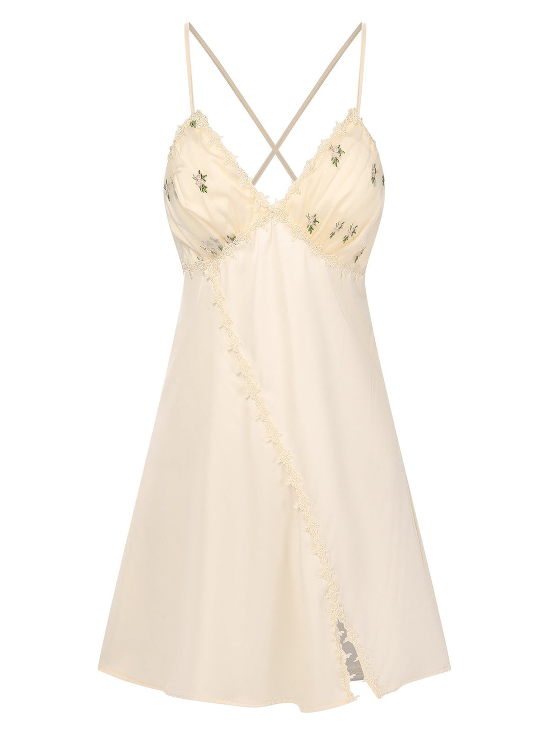 She slips into this Apricot Floral Cross Straps Slit Nightgown and suddenly it's a daydream
