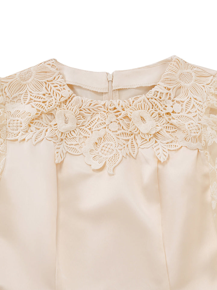 Apricot 1950s Floral Lace Satin Bow Belt Jumpsuit - vintage jumpsuit, retro fashion