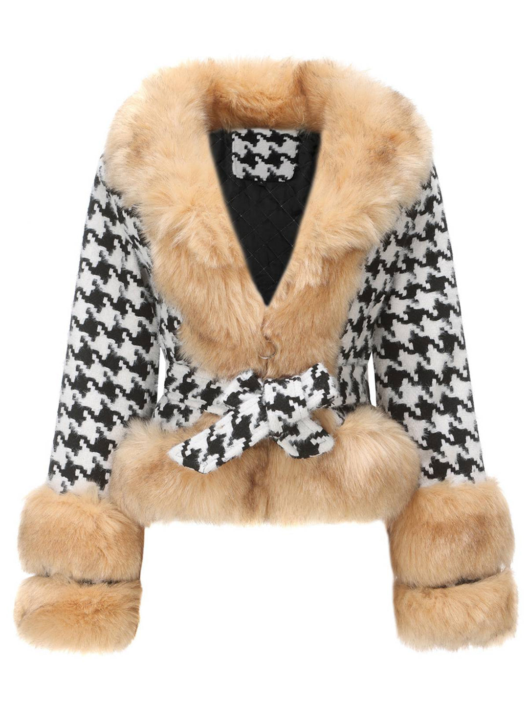 Apricot 1950s Houndstooth Faux Fur Coat - vintage fashion, style