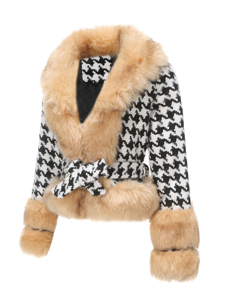 Apricot 1950s Houndstooth Faux Fur Coat - vintage fashion, style