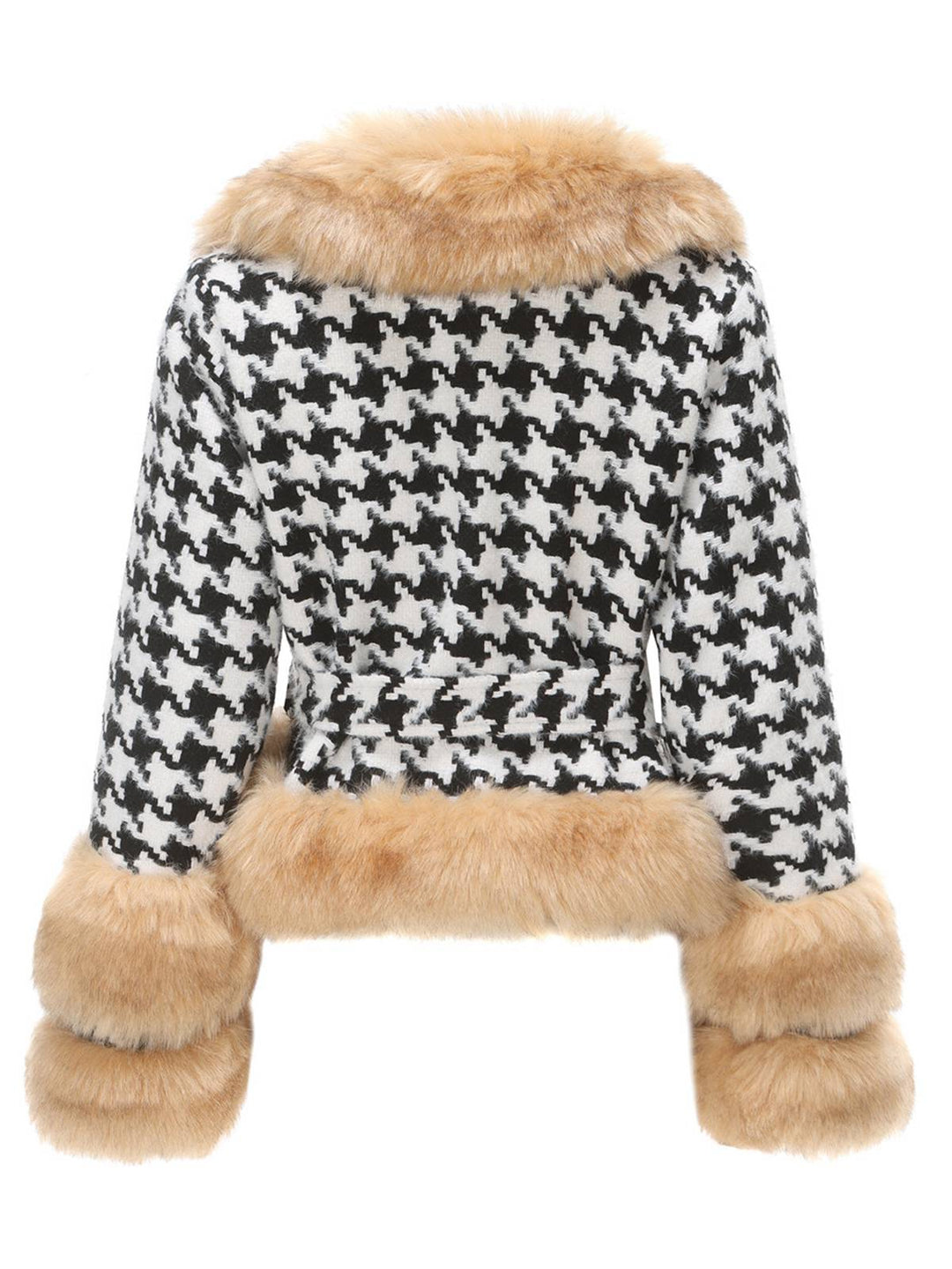 Apricot 1950s Houndstooth Faux Fur Coat - vintage fashion, style