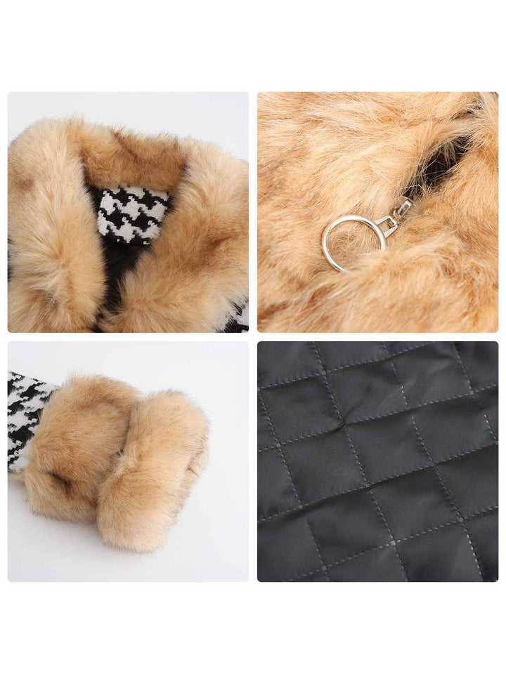 Apricot 1950s Houndstooth Faux Fur Coat - vintage fashion, style
