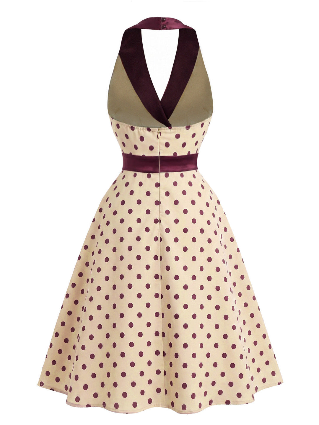 [Pre-Sale] Apricot 1950s Polka Dot Satin Shawl Collar Halter Dress, vintage dress, retro fashion, rockabilly, pin-up fashion - perfect for women who love vintage and retro fashion