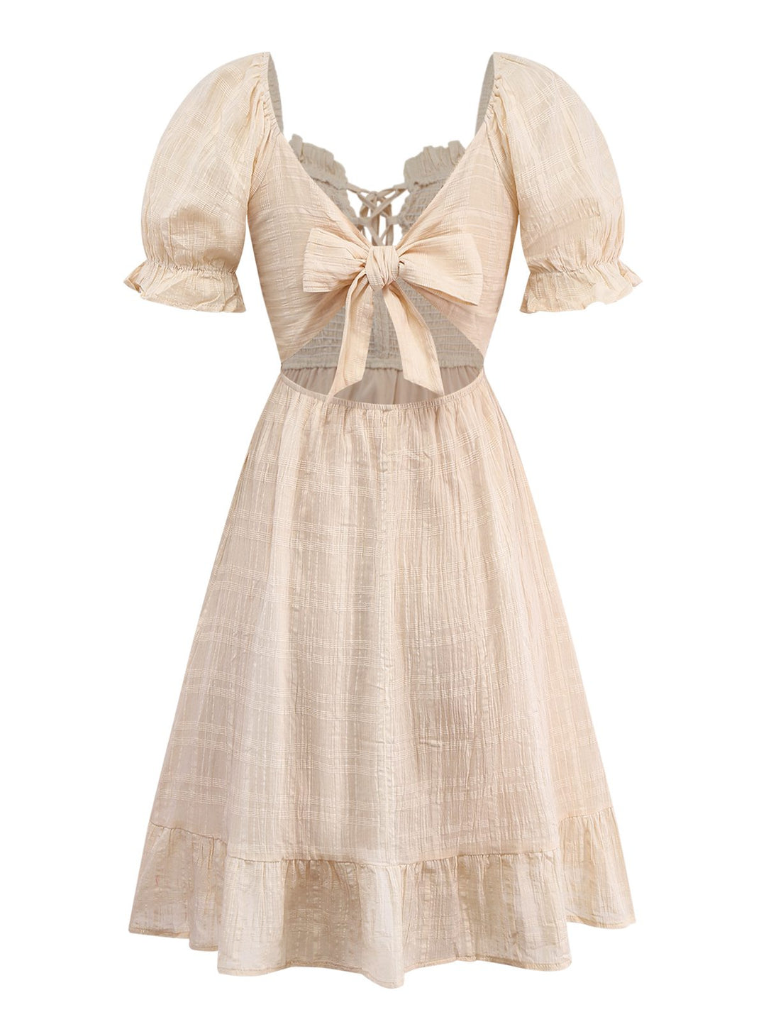Apricot 1950s Solid Cotton Tie-Back Smocked Dress - vintage dress, retro fashion, rockabilly
