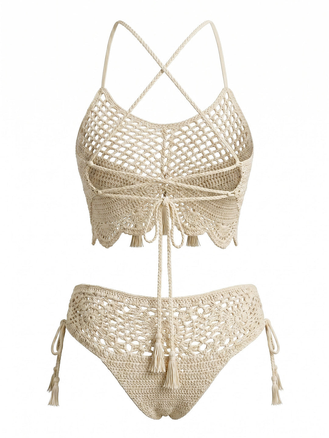 Apricot--Crochet-Beaded-Tassel-Bikini-Set, vintage, retro, swimwear