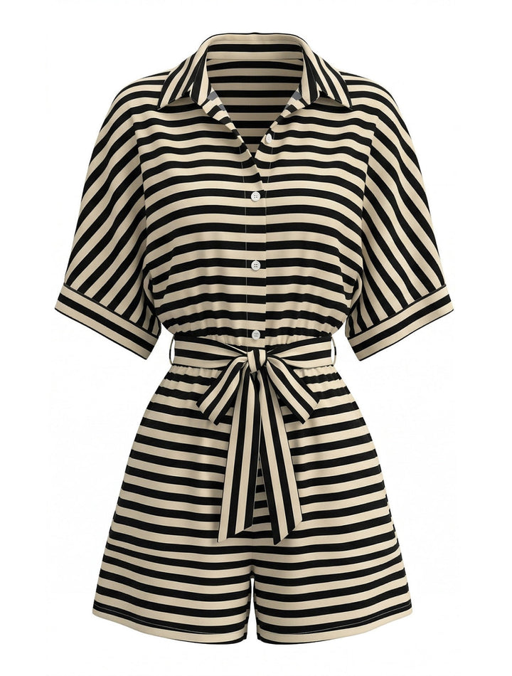 Apricot &amp; Black 1980s Striped One Piece Romper 3