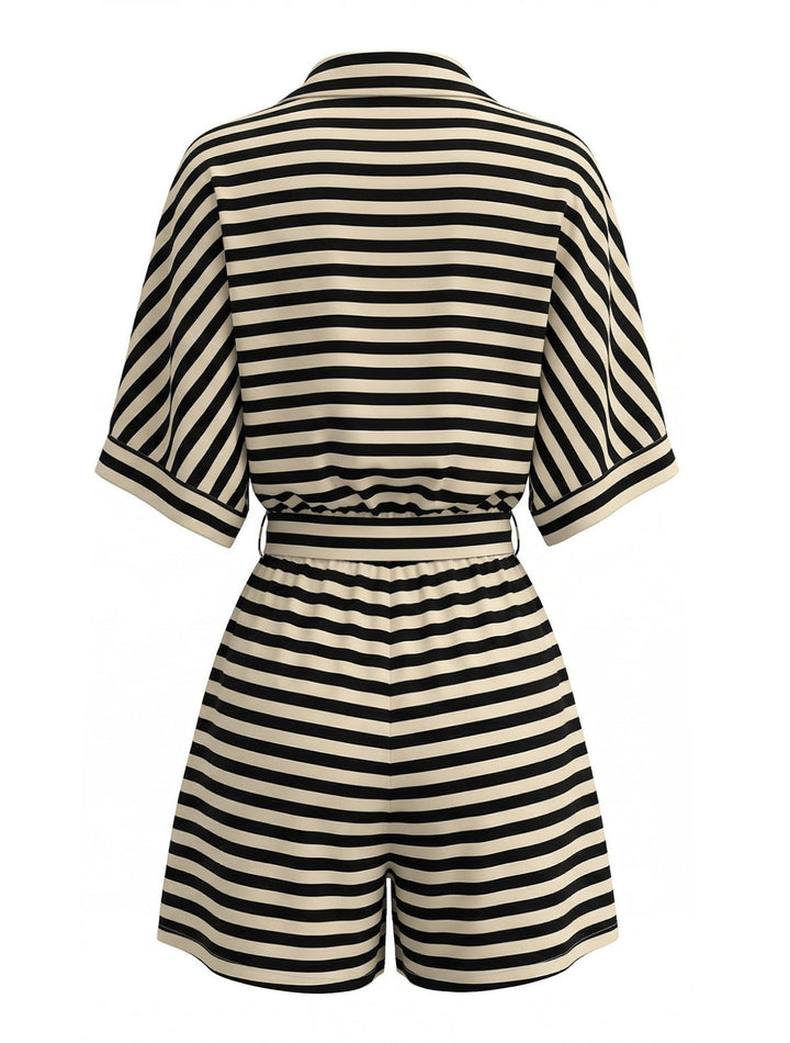 Apricot &amp; Black 1980s Striped One Piece Romper 4