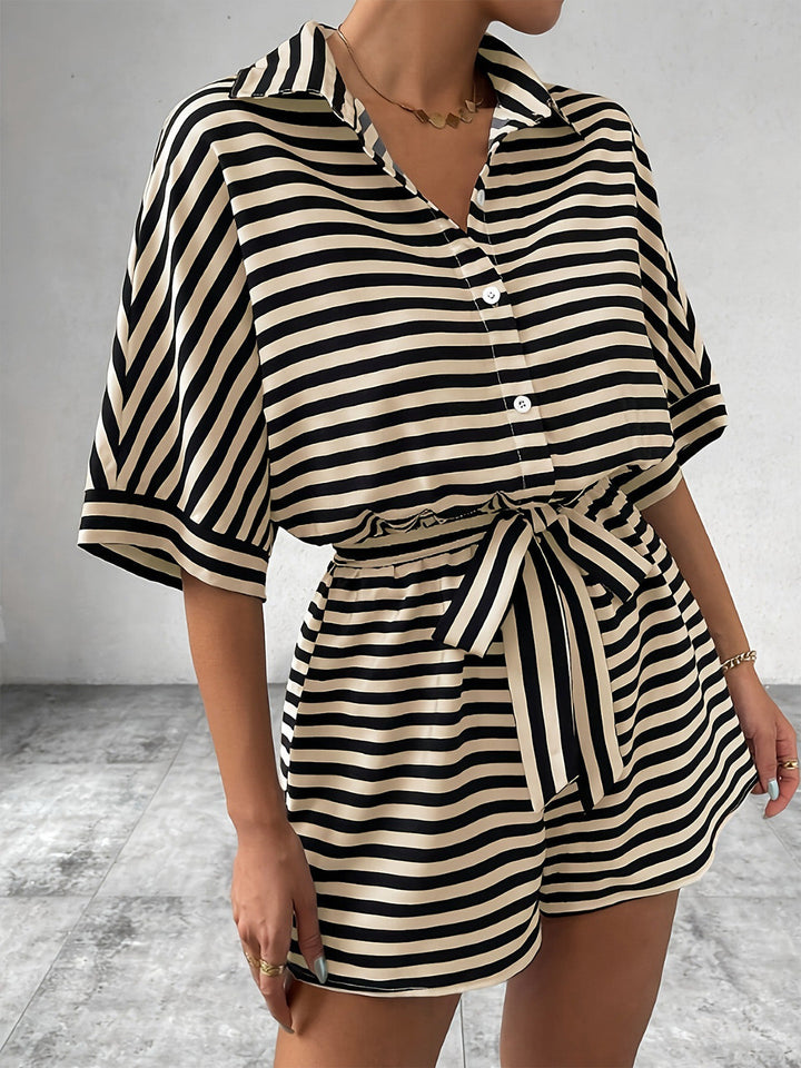 Apricot &amp; Black 1980s Striped One Piece Romper 5