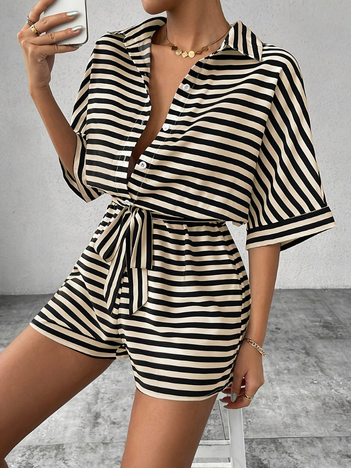 Apricot &amp; Black 1980s Striped One Piece Romper 7