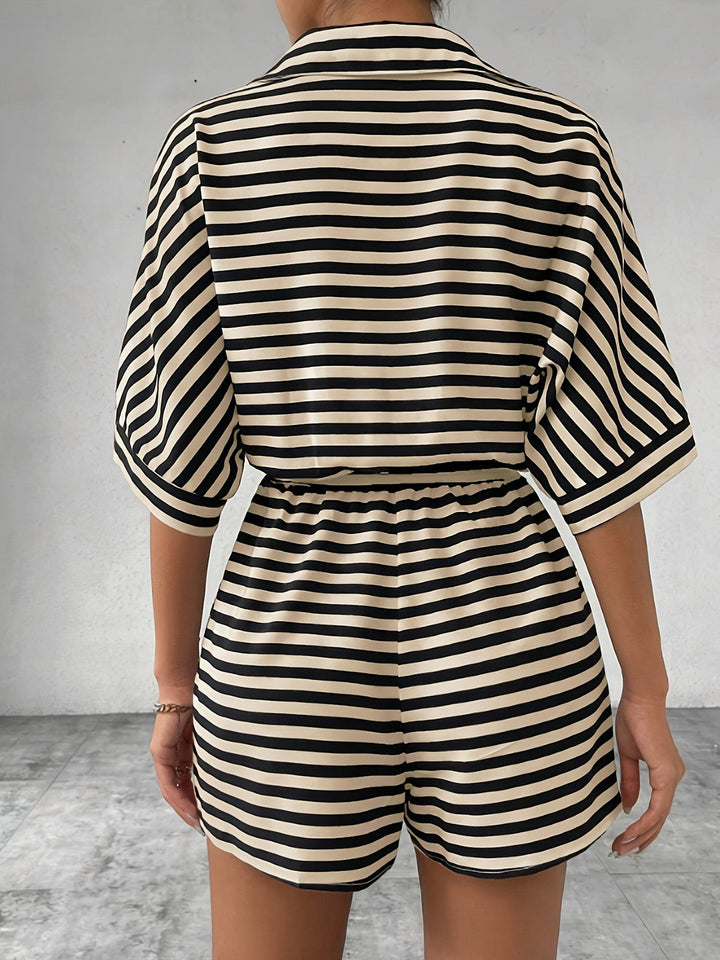 Apricot &amp; Black 1980s Striped One Piece Romper 8