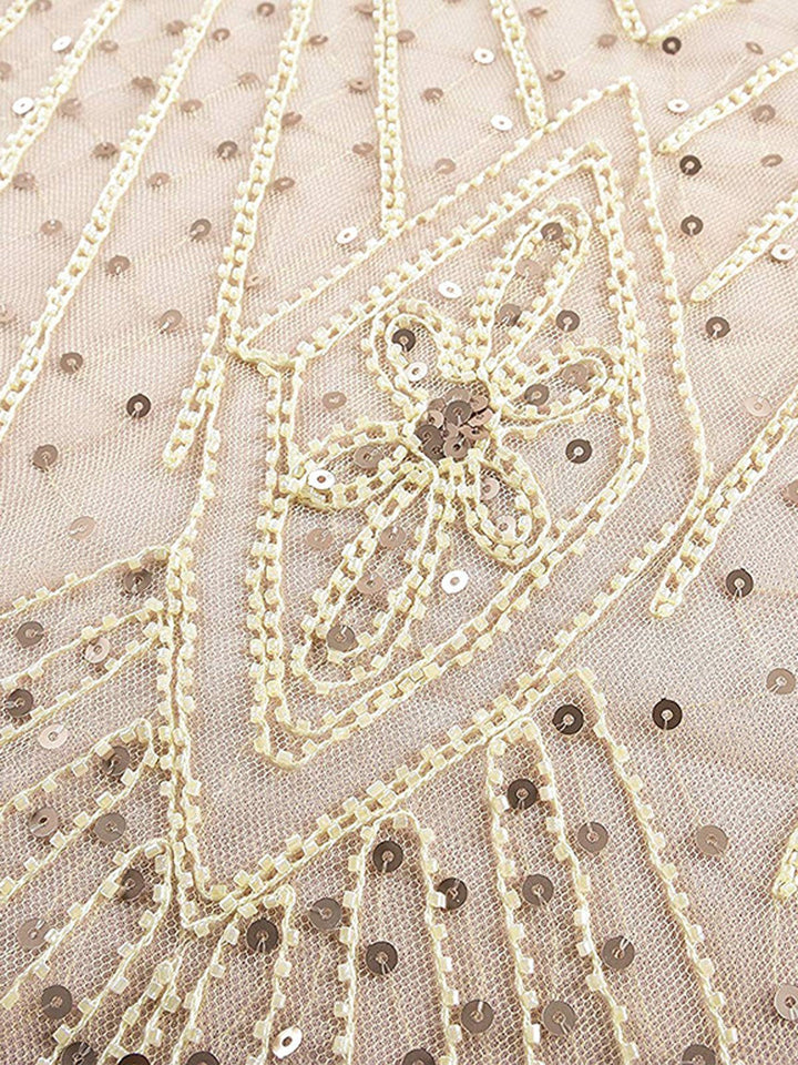Apricot Sequin Gatsby Maxi Dresses, classic vintage style elegant retro fashion - Image 4