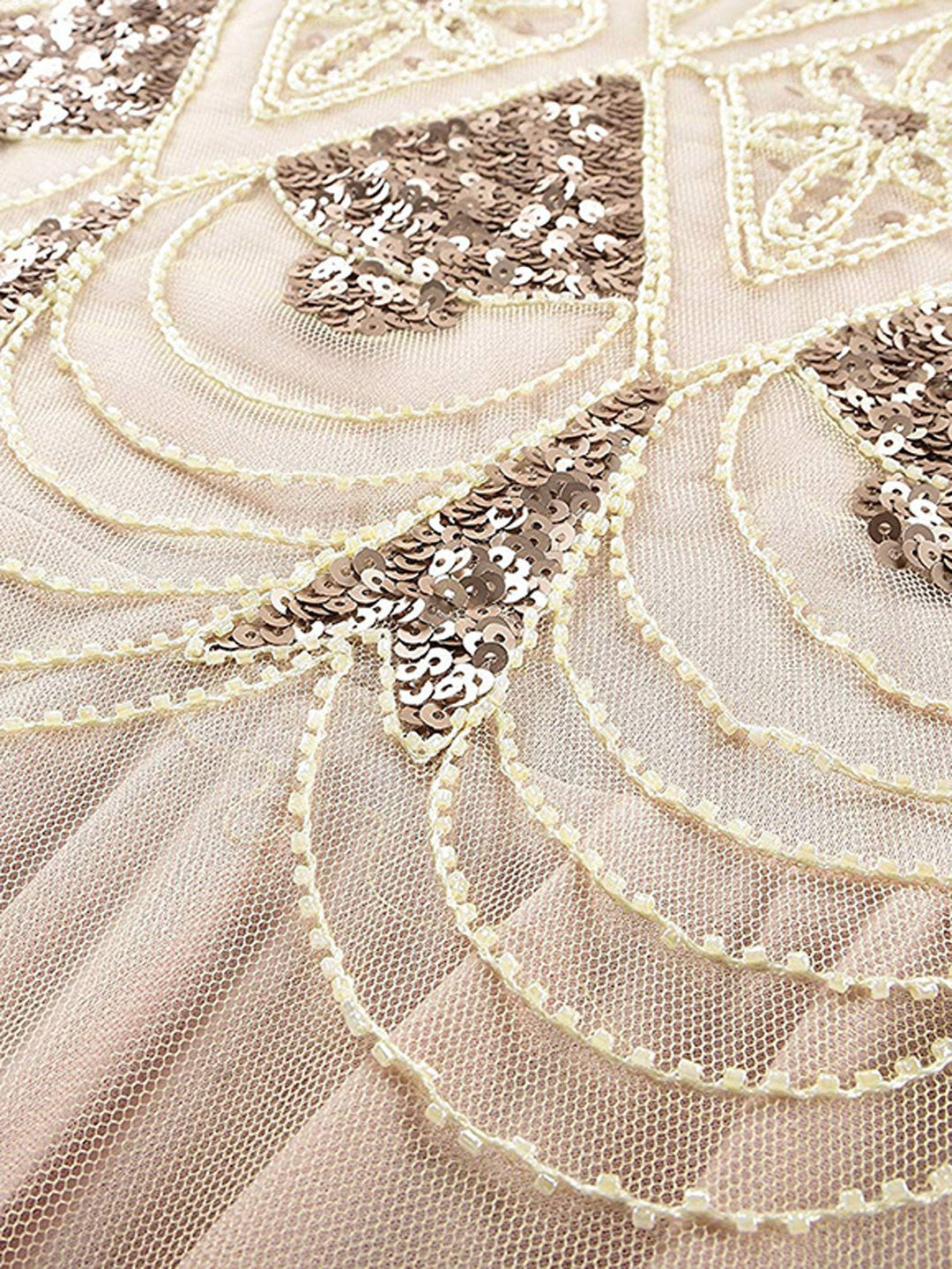 Apricot Sequin Gatsby Maxi Dresses, classic vintage style elegant retro fashion - Image 5