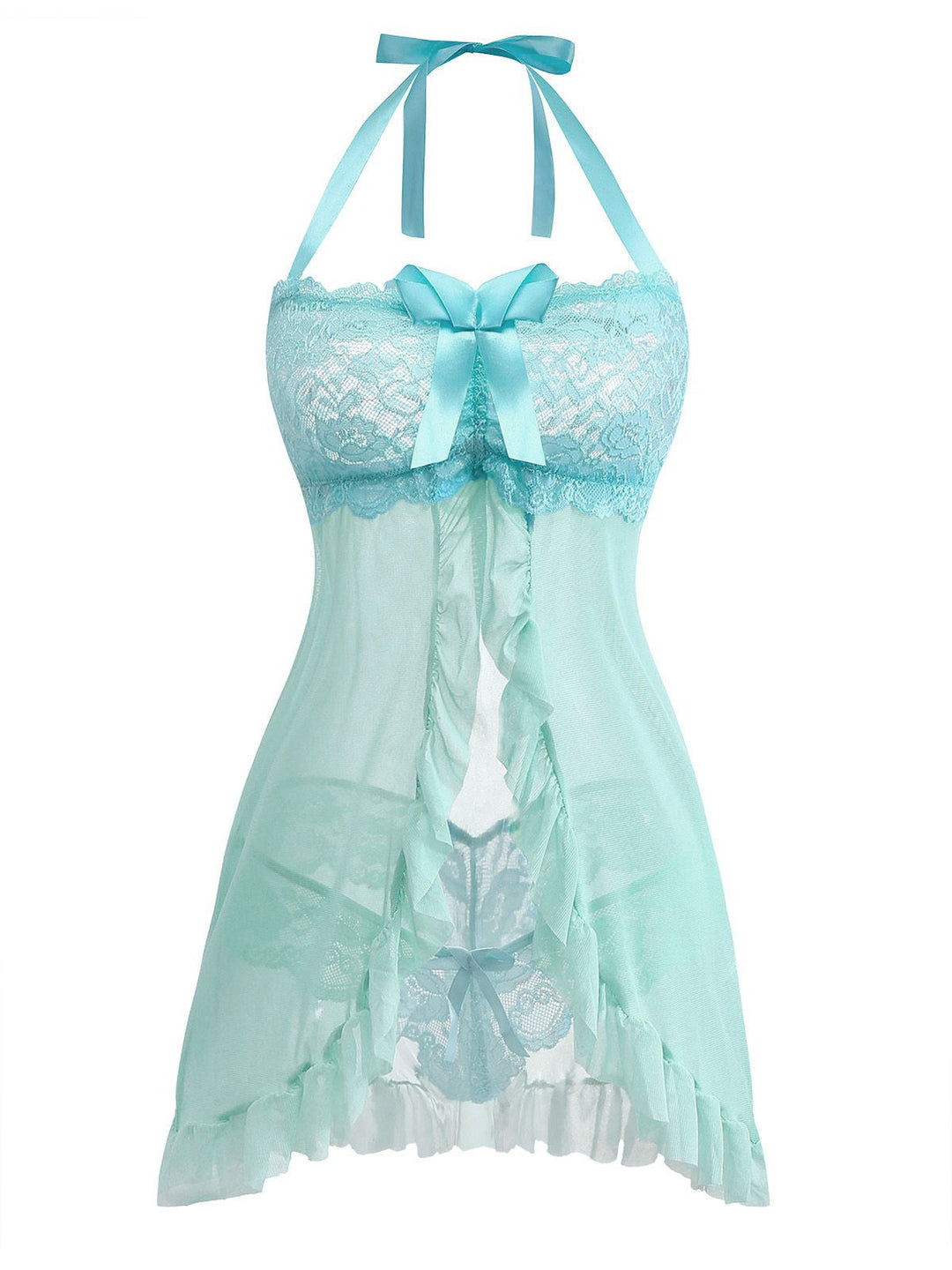Aqua Blue Lace Bow Lingerie Set, classic vintage style elegant retro fashion - Image 2