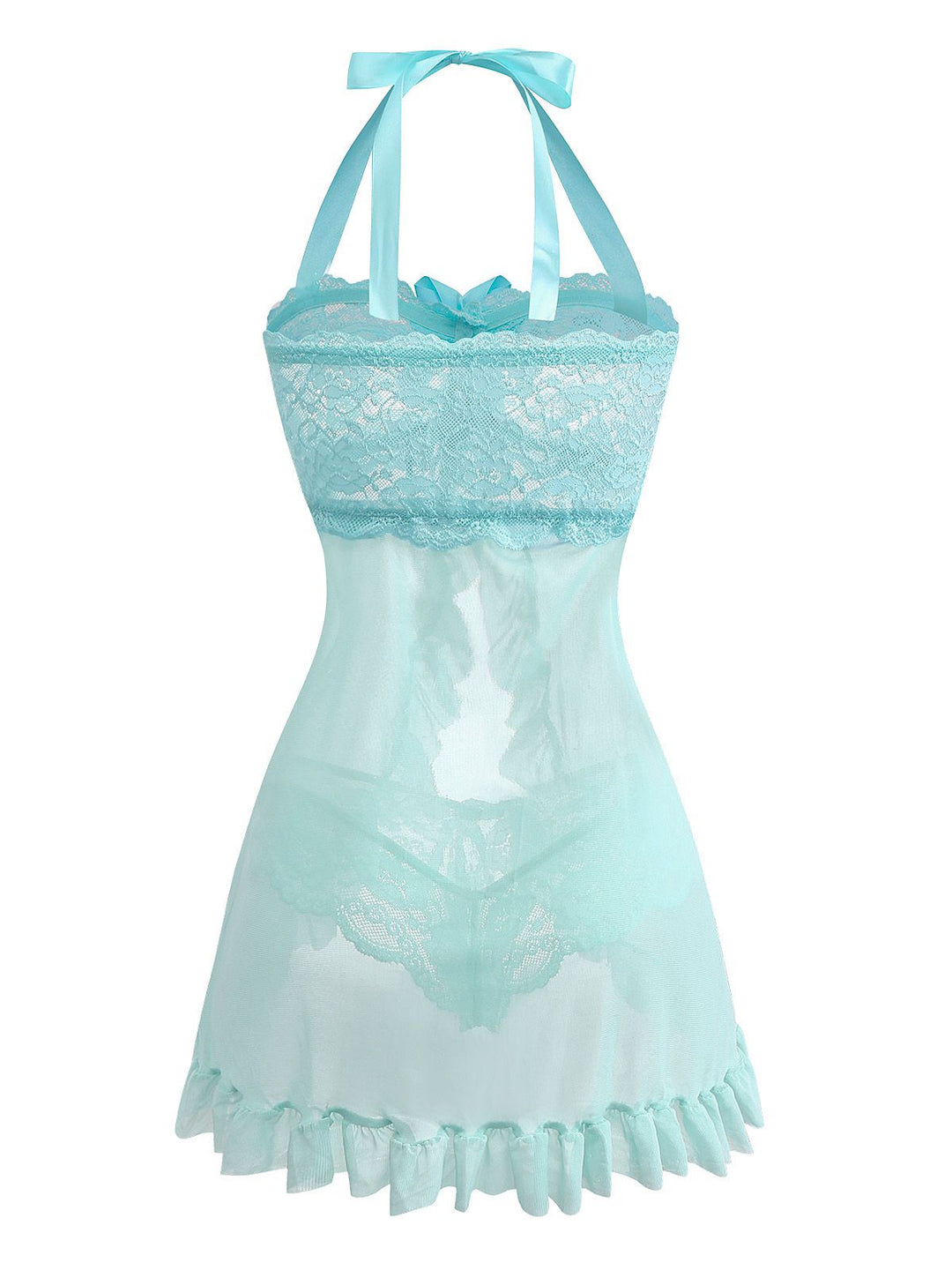 Aqua Blue Lace Bow Lingerie Set, classic vintage style elegant retro fashion - Image 3