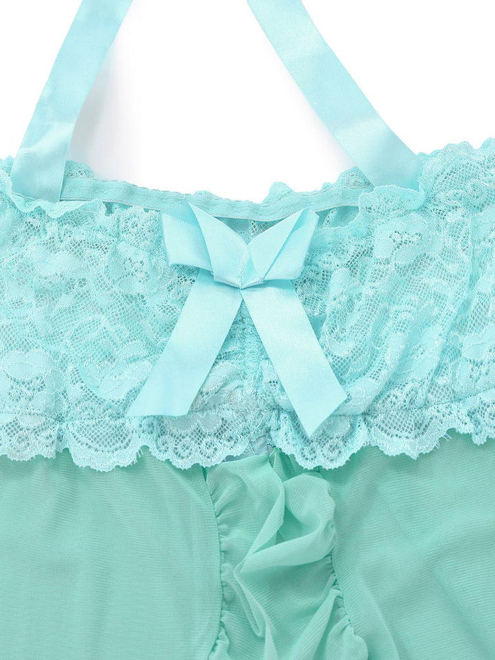 Aqua Blue Lace Bow Lingerie Set, classic vintage style elegant retro fashion - Image 4