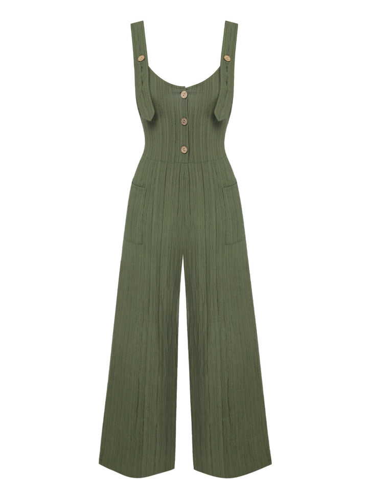 Army Green 1930s Loose Pleated Jumpsuit, vintage romper, retro jumpsuit - perfect for women who love vintage and retro fashion