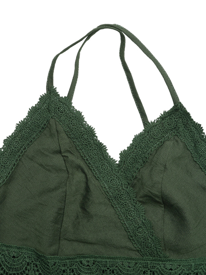 Army Green 1950s Lace V-Neck Backless Spaghetti Strap Dress, vintage dress, retro fashion, rockabilly, pin-up fashion - perfect for women who love vintage and retro fashion