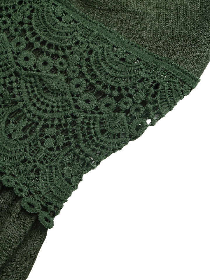 Army Green 1950s Lace V-Neck Backless Spaghetti Strap Dress, vintage dress, retro fashion, rockabilly, pin-up fashion - perfect for women who love vintage and retro fashion