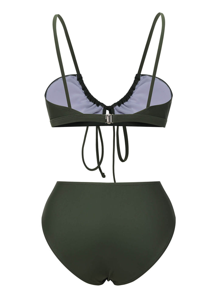 Army Green 1950s Solid Drawstring Halter Bikini, vintage swimsuit, pin-up swimwear - perfect for women who love vintage and retro fashion