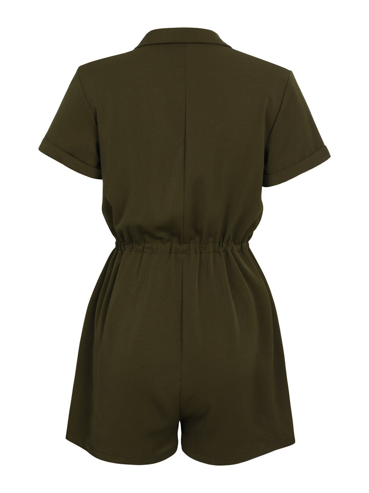 Army Green 1950s Solid Lace-up Romper: timeless style reimagined