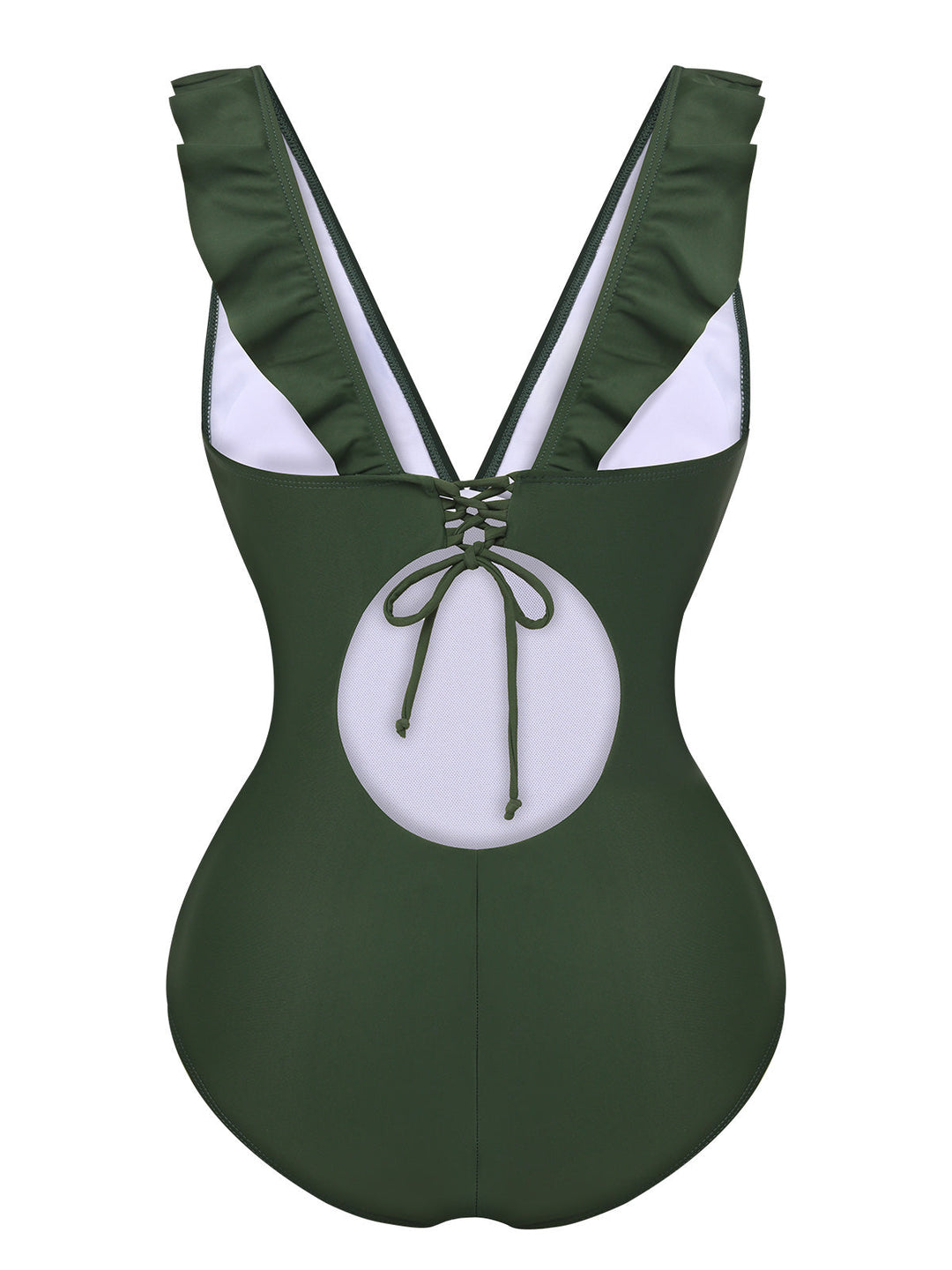 Army Green 1950s Solid Ruffles V-Neck Swimsuit, vintage swimsuit, pin-up swimwear - perfect for women who love vintage and retro fashion