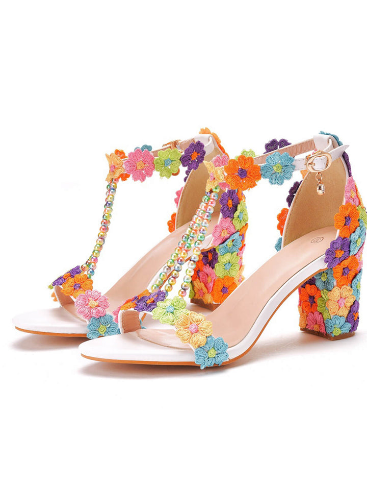 This Beaded Flower Hand Embroidered High Heeled Sandals whispers vintage secrets to those who notice