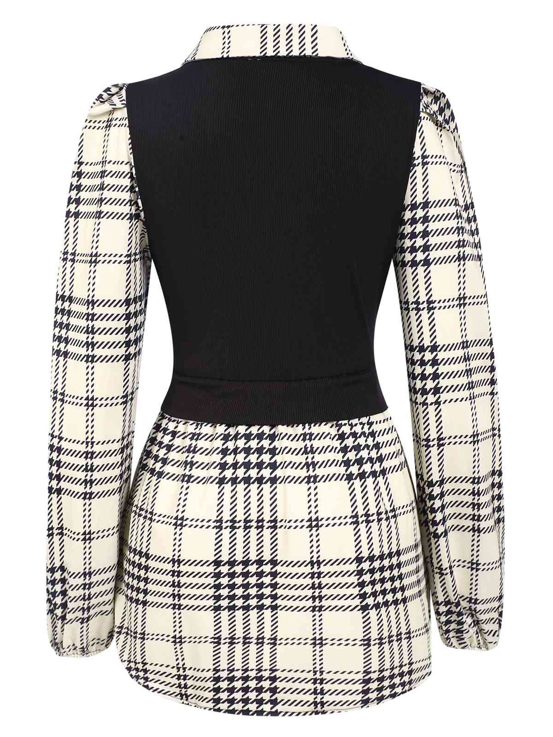 Beige 1930s Plaid Patchwork Puff Sleeve Lapel Shirt, vintage fashion, style - perfect for women who love vintage and fashion