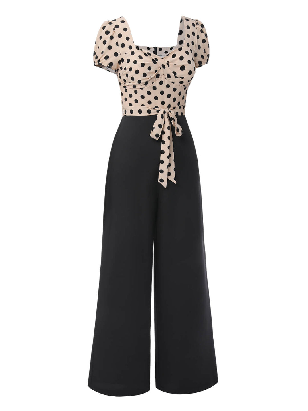 This Beige 1930s Polka Dots Sweetheart Neck Jumpsuit whispers 1930s secrets to those who notice