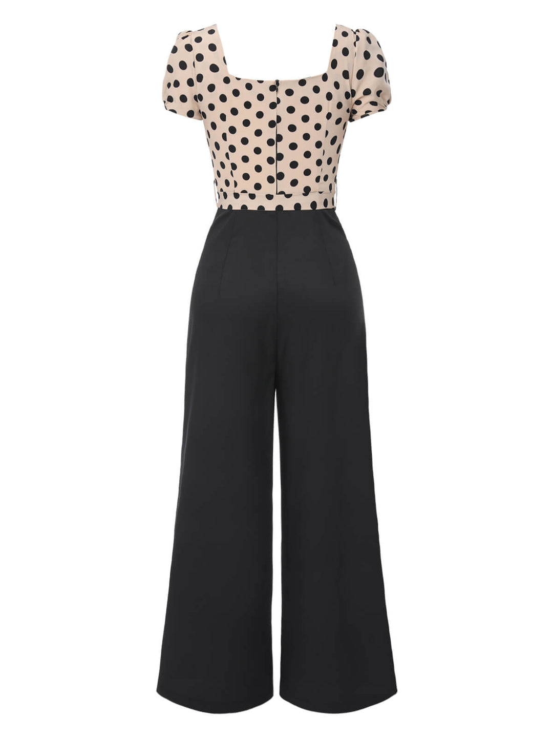 Beige 1930s Polka Dots Sweetheart Neck Jumpsuit — 1930s style that transcends decades
