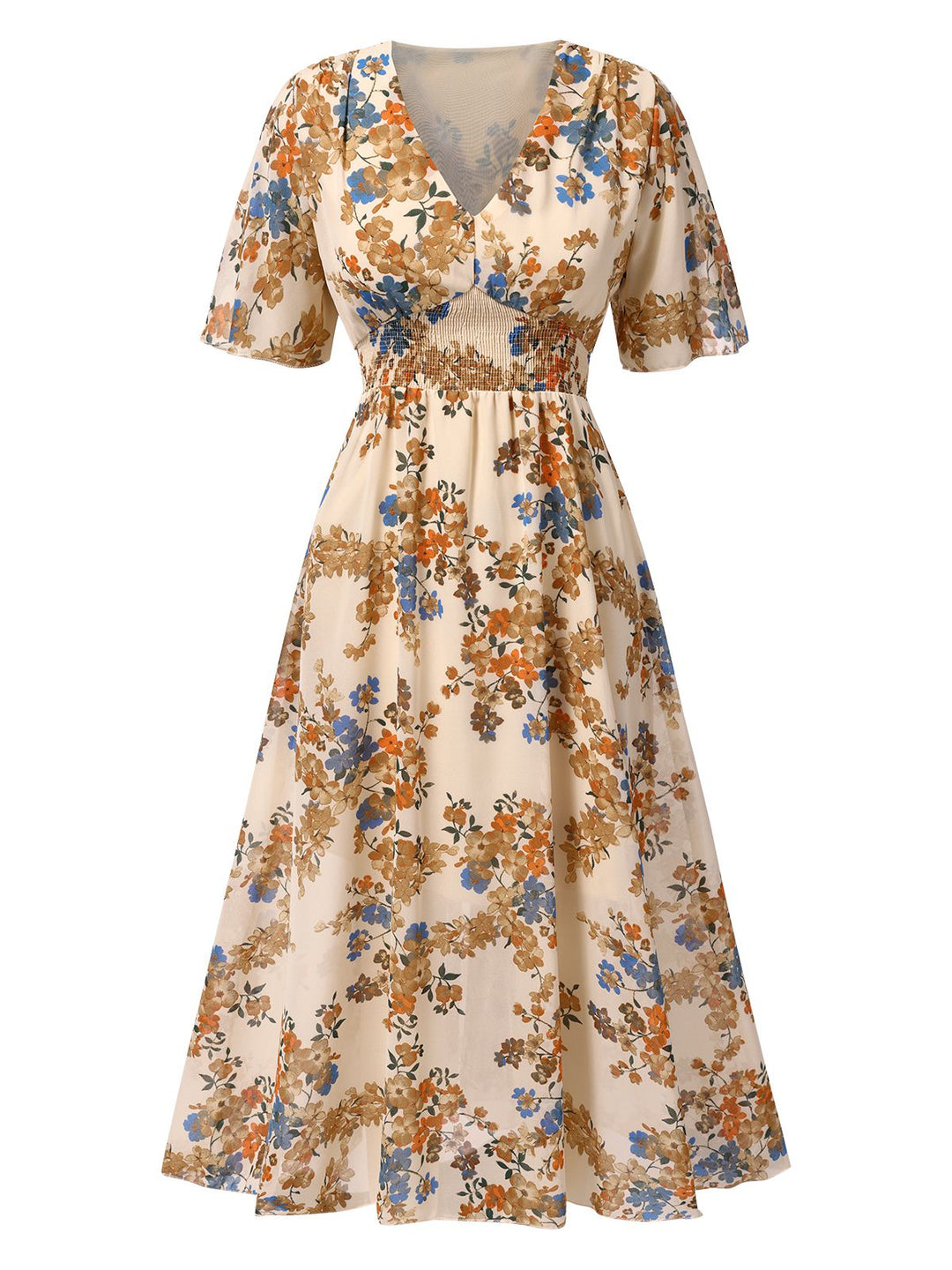 1930s VNeck Floral Elastic Waist | 1930s | vintage dress, retro fashion