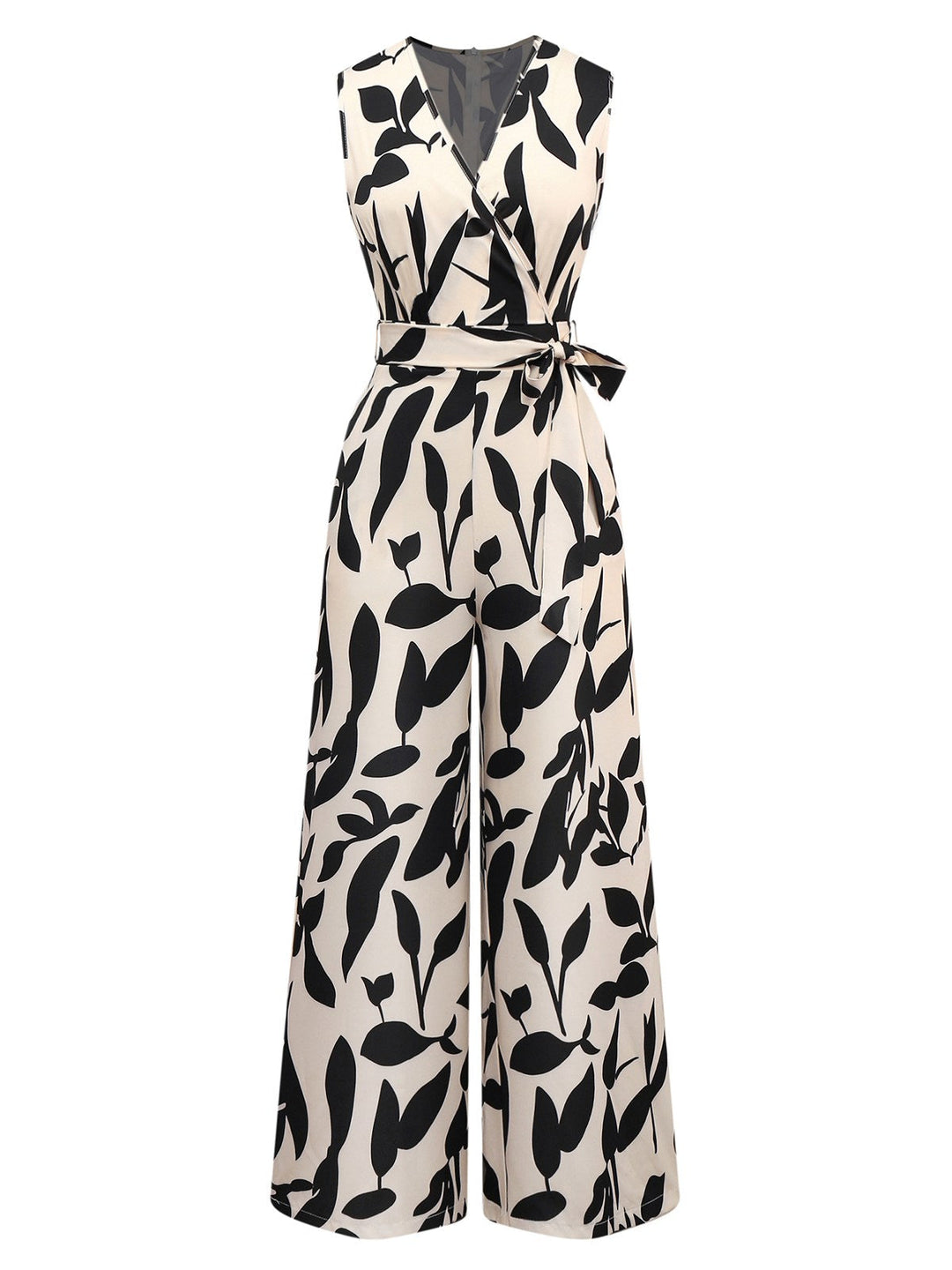 Beige 1930s Surplice Leaves Silhouette Jumpsuit - vintage jumpsuit, retro fashion