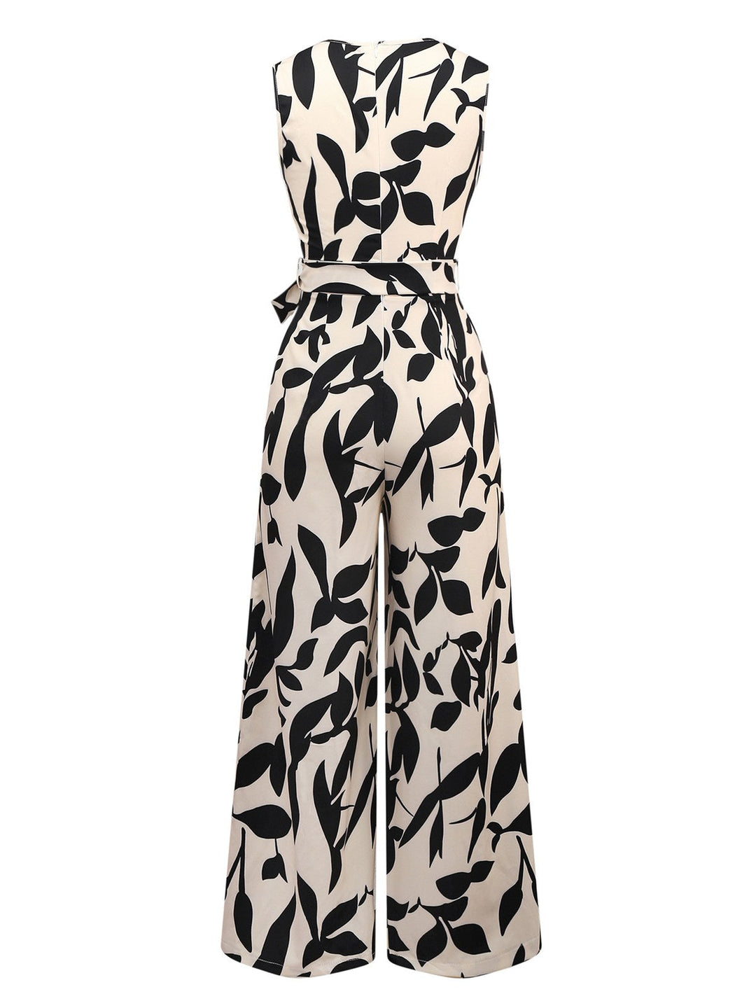 Beige 1930s Surplice Leaves Silhouette Jumpsuit - vintage jumpsuit, retro fashion