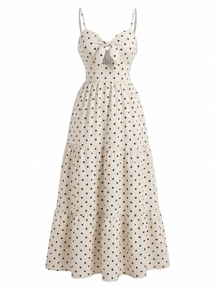 Beige 1940s Polka Dot Vintage Dress 2