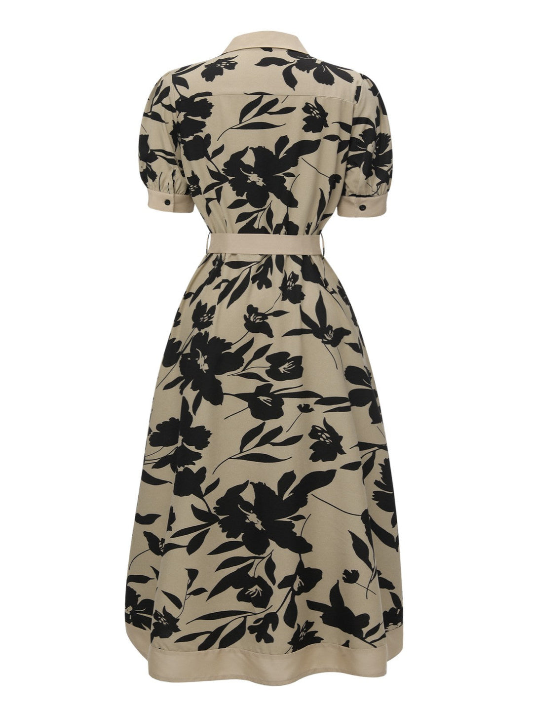 Beige 1940s Shirt-Collar Buttons Floral Printed Dress, vintage dress, retro fashion, floral print - perfect for women who love vintage and retro fashion
