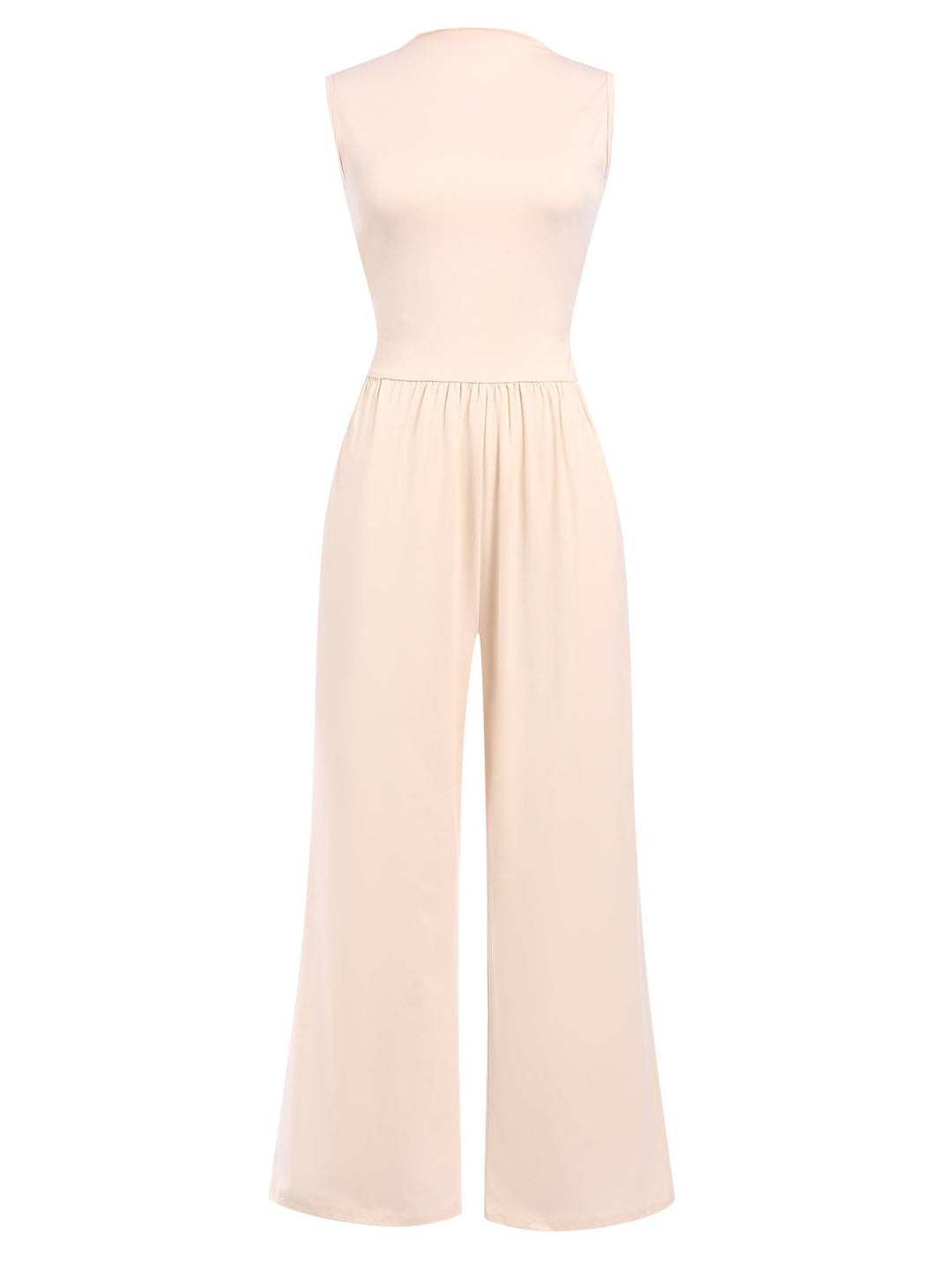 Beige 1940s Solid High Neck Jumpsuit, vintage romper, retro jumpsuit - perfect for women who love vintage and retro fashion